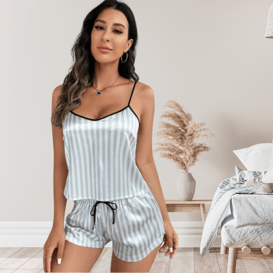 Sexy Stripe Women's Sleepwear Set – Silky Sophistication Meets Versatile Comfort - SensorySoftShop