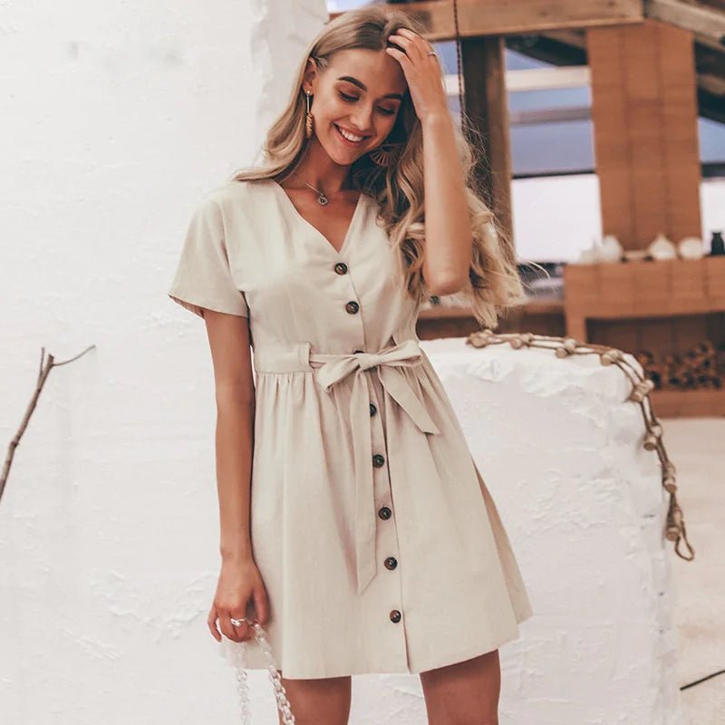 Short V - Neck Summer Dresses - SensorySoftShop