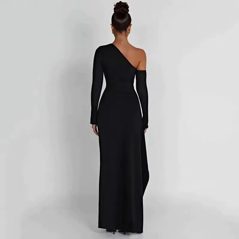 Slant Off - Shoulder High - Slit Evening Dress - SensorySoftShop