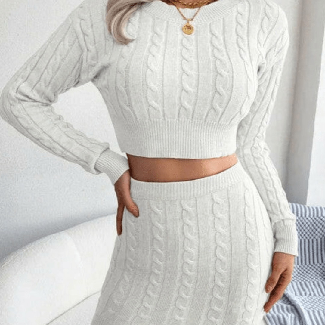 Slim Two Piece Set Twist - Sweater Knit Skirt - SensorySoftShop