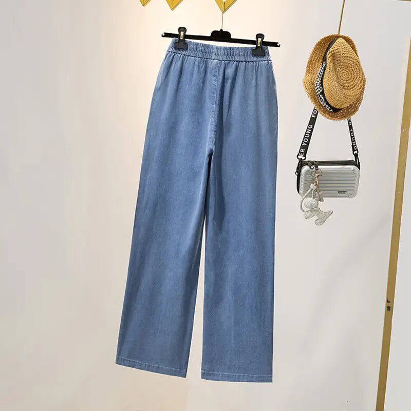 Soft Ice Silk Jeans Women High Waist Wide Leg Pants - SensorySoftShop