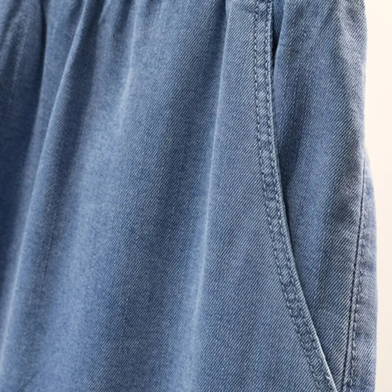 Soft Ice Silk Jeans Women High Waist Wide Leg Pants - SensorySoftShop