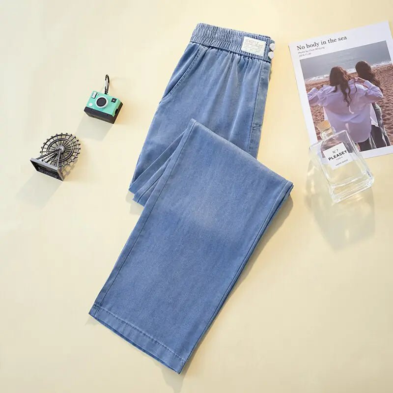 Soft Ice Silk Jeans Women High Waist Wide Leg Pants - SensorySoftShop
