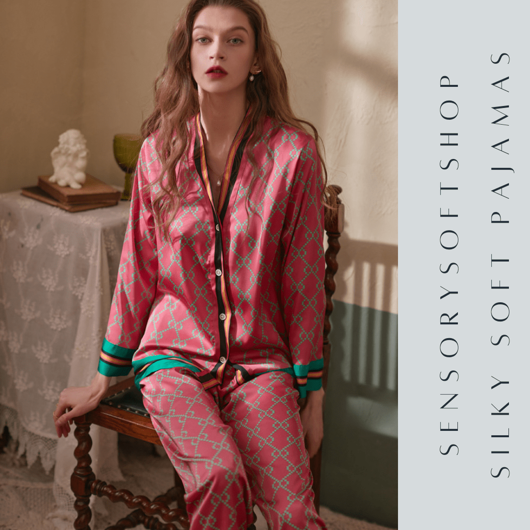 Spring Women's Long Sleeve Ice Silk Printed Pajamas Set - SensorySoft