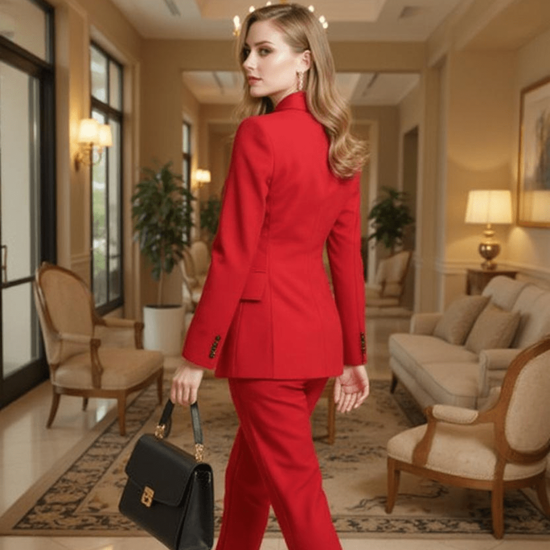 Stylish Red Suit Set for Women with Long Pants - SensorySoftShop