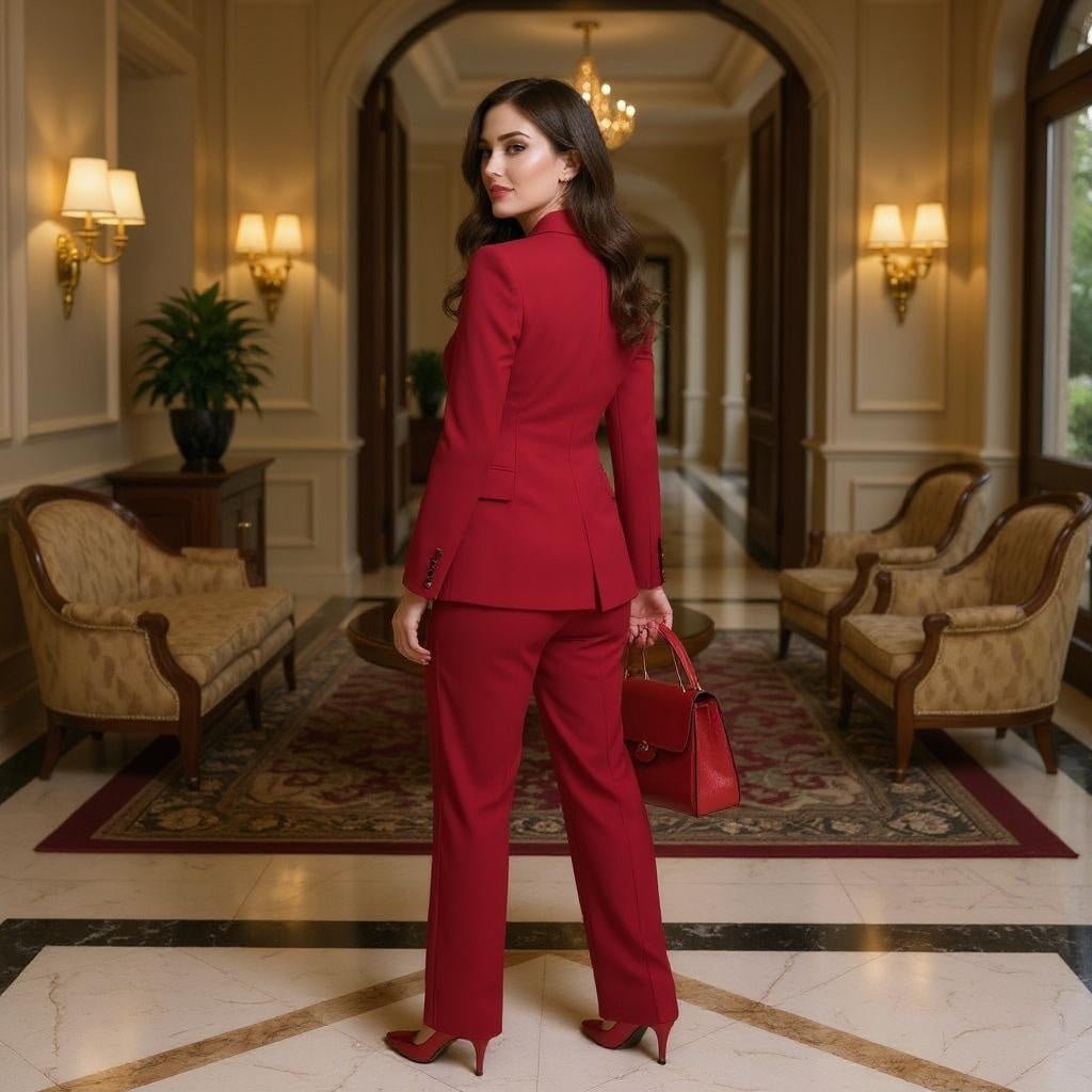 Stylish Red Suit Set for Women with Long Pants - SensorySoftShop