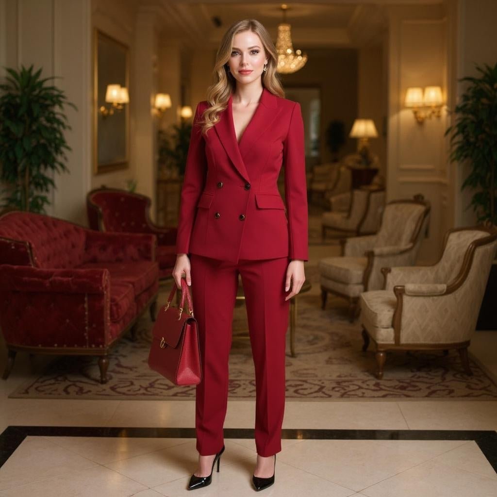 Stylish Red Suit Set for Women with Long Pants - SensorySoftShop