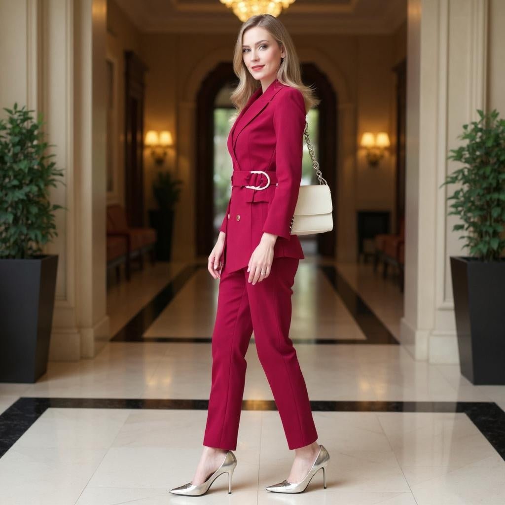 Stylish Red Suit Set for Women with Long Pants - SensorySoftShop