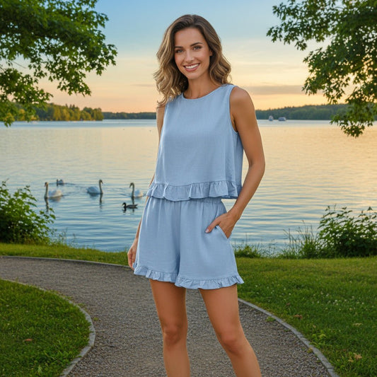 Summer Women's Casual Set: Sleeveless Top and Shorts - SensorySoftShop