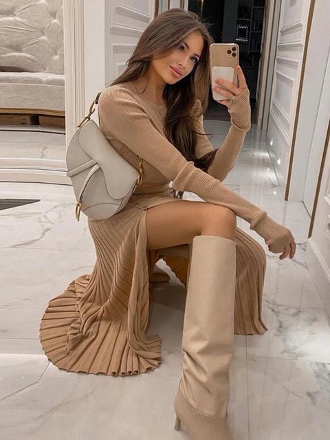 Sweater Cropped Top Midi Skirt Two Piece Set - SensorySoftShop
