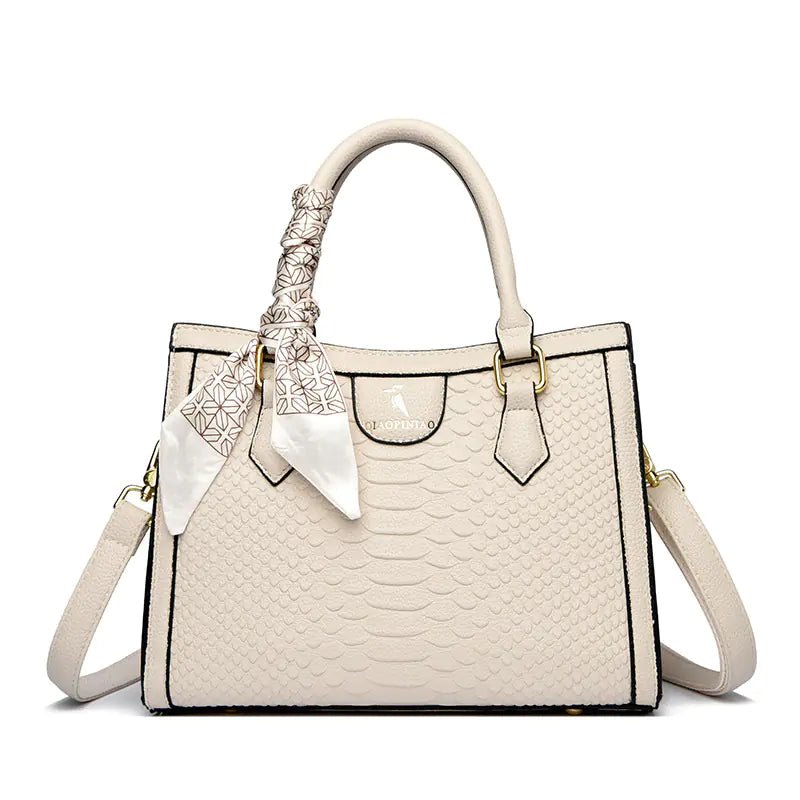 Textured Silk Scarf Pattern Crossbody Handbag In Chic Beige - SensorySoft