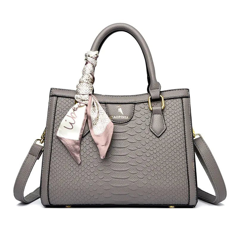 Textured Silk Scarf Pattern Crossbody Handbag In Sophisticated Gray - SensorySoft
