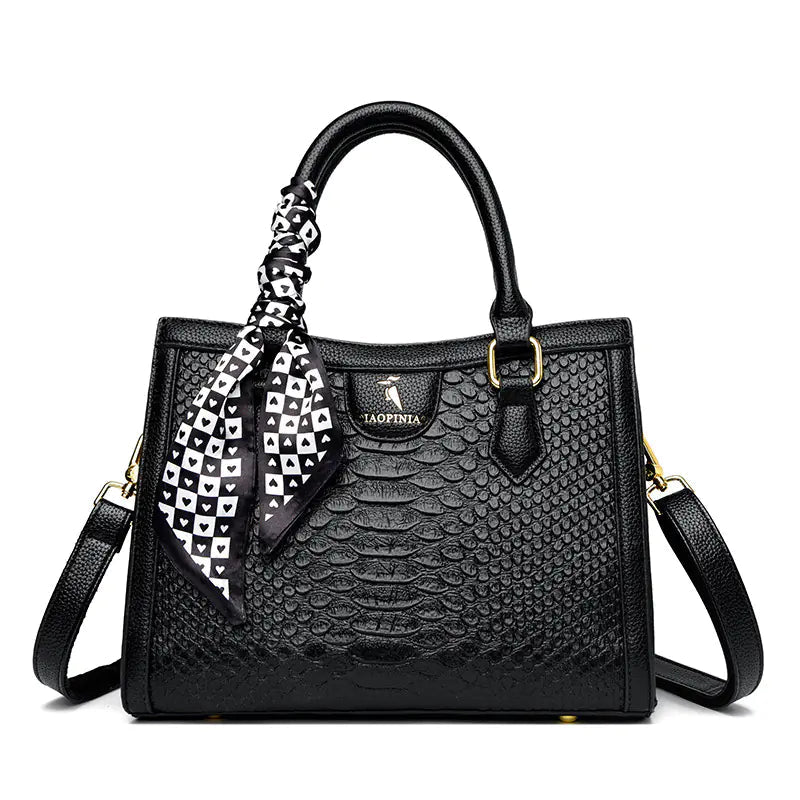 Textured Silk Scarf Pattern Crossbody Handbag In Timeless Black - SensorySoft