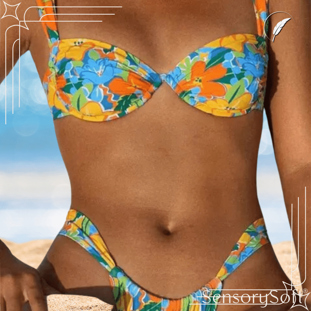 Thong Brazilian Bikinis Set - Blue and Yellow Bathing Suit Beachwear - SensorySoft