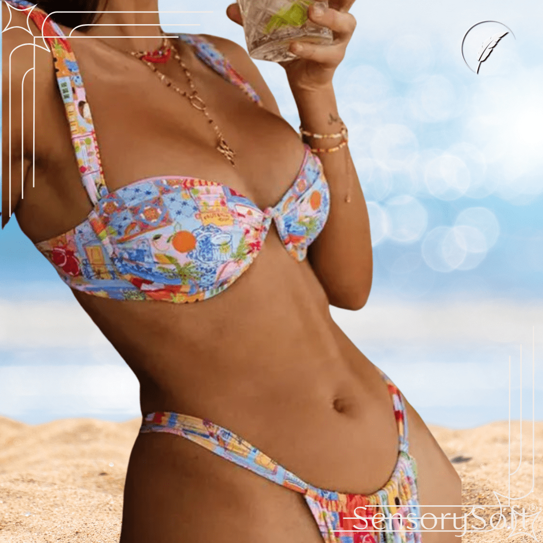Thong Brazilian Bikinis Set - Pink and Yellow Bathing Suit Beachwear - SensorySoft
