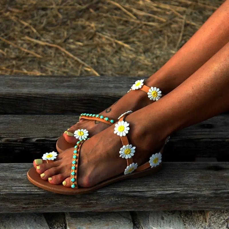 Turquoise Daisy Sandals – Bohemian Thong Meets Everyday Comfort - SensorySoft