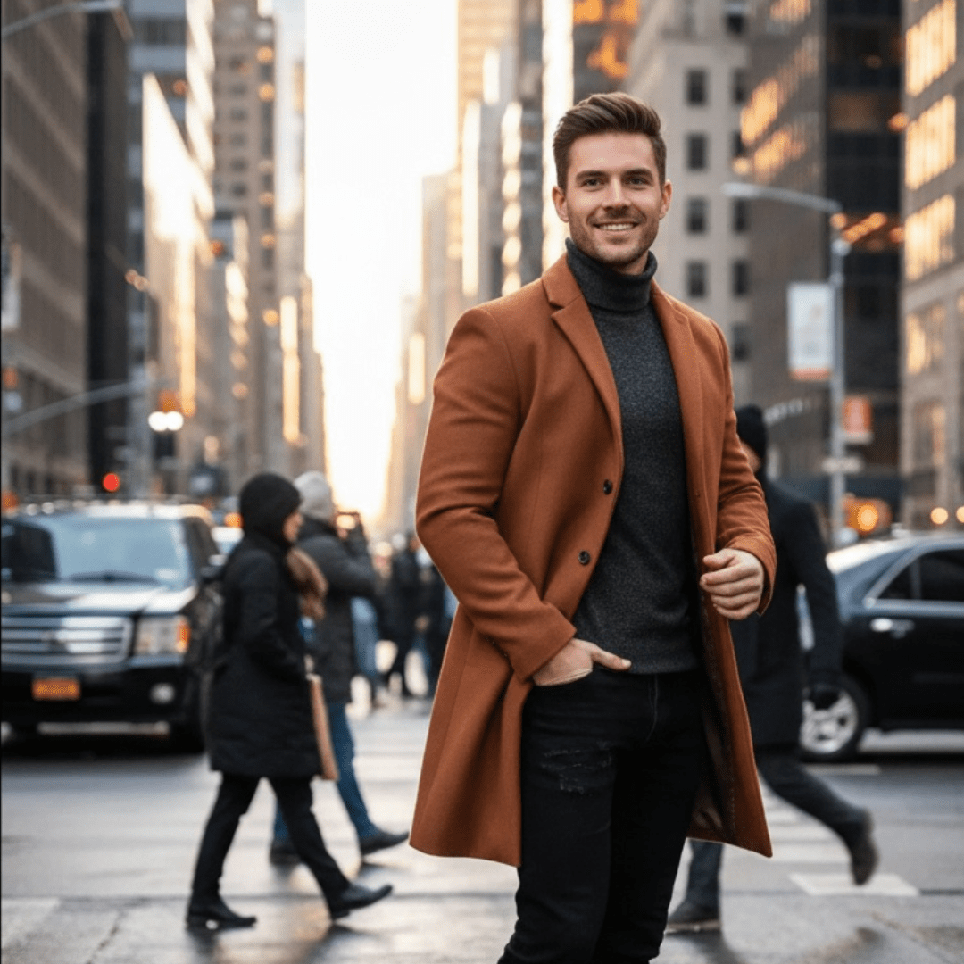 Tweed Coat Men's Medium - Length Thickened Jacket - SensorySoftShop