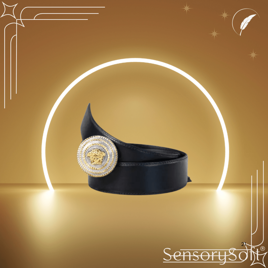 Versace Leather Round Ridged Medusa Emblem Adjustable Belt - SensorySoft