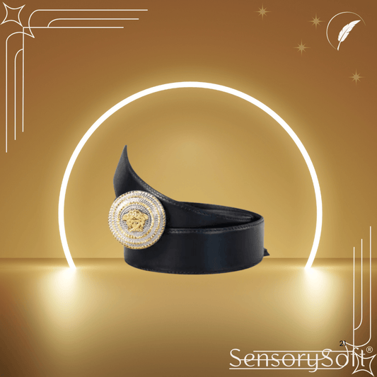 Versace Leather Round Ridged Medusa Emblem Adjustable Belt - SensorySoft
