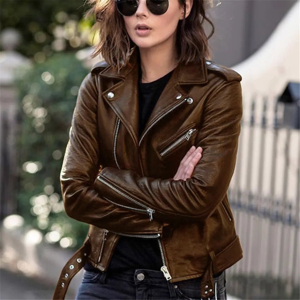 Versatile Street Slim Women's Jackets - Fashionable & Comfortable - Color Earthy Brown - SensorySoft