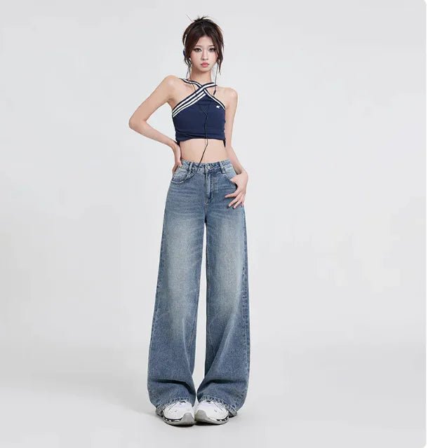 Wide Leg Jeans - Women's Baggy Retro Blue Trousers - SensorySoft
