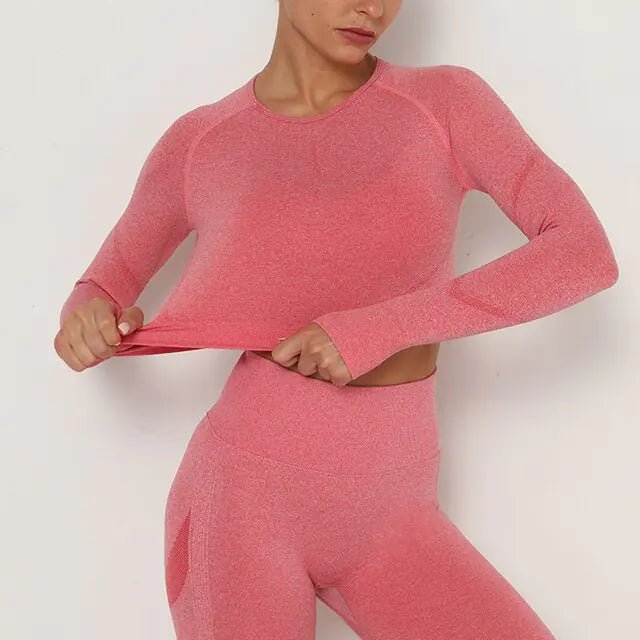 Women Sport Seamless Tops O Neck Long Sleeve Breathable - SensorySoft