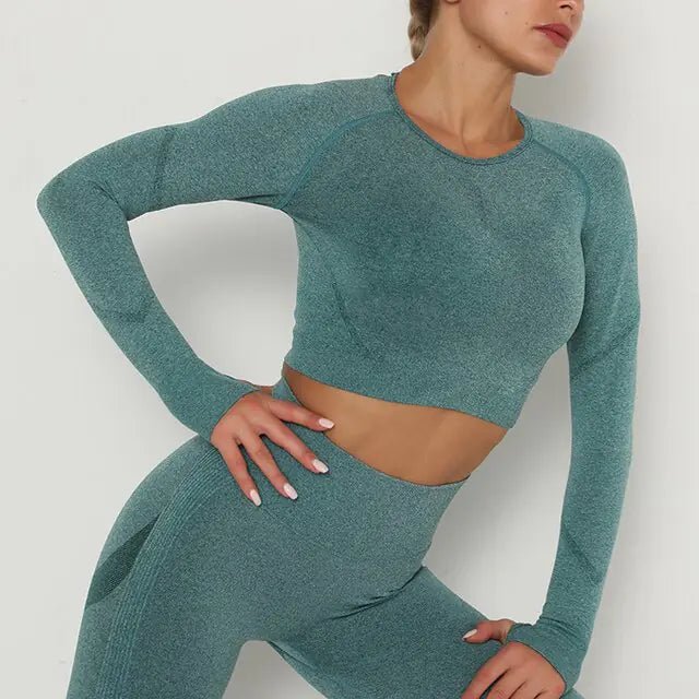 Women Sport Seamless Tops O Neck Long Sleeve Breathable - SensorySoft
