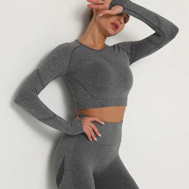 Women Sport Seamless Tops O Neck Long Sleeve Breathable - SensorySoft