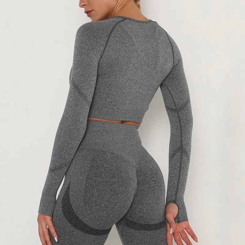 Women Sport Seamless Tops O Neck Long Sleeve Breathable - SensorySoft