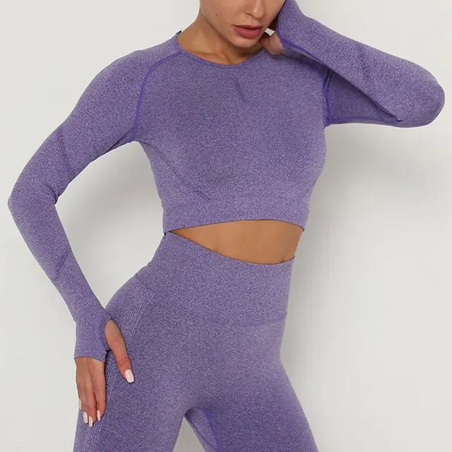 Women Sport Seamless Tops O Neck Long Sleeve Breathable - SensorySoft