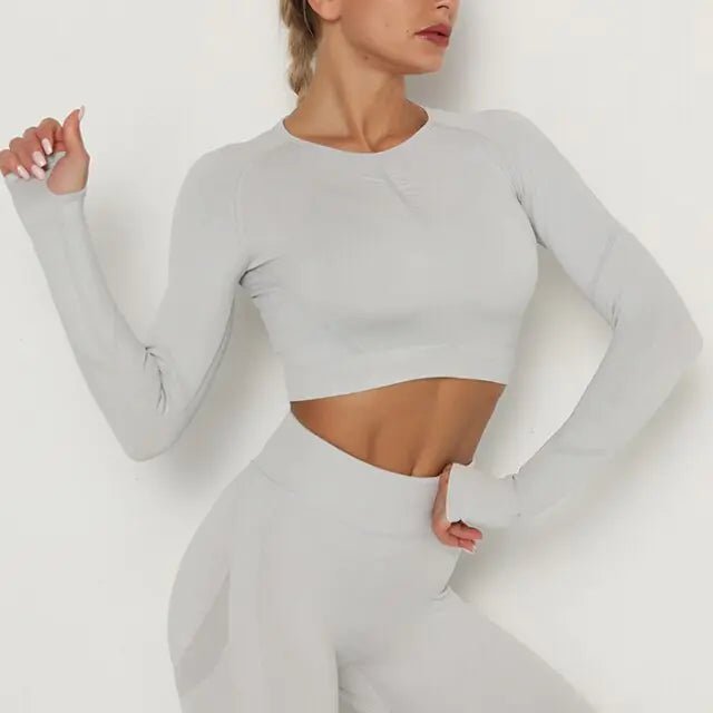 Women Sport Seamless Tops O Neck Long Sleeve Breathable - SensorySoft