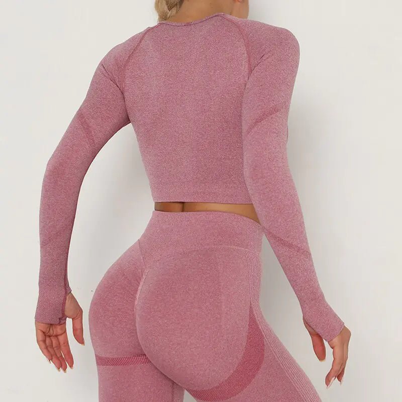 Women Sport Seamless Tops O Neck Long Sleeve Breathable - SensorySoft