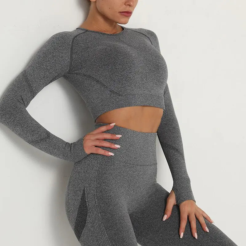 Women Sport Seamless Tops O Neck Long Sleeve Breathable - SensorySoft