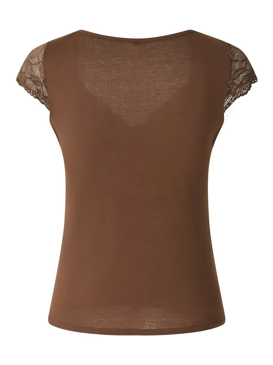 Women Summer Fairy Lace - Short Sleeve Crop Tops V Neck - SensorySoft