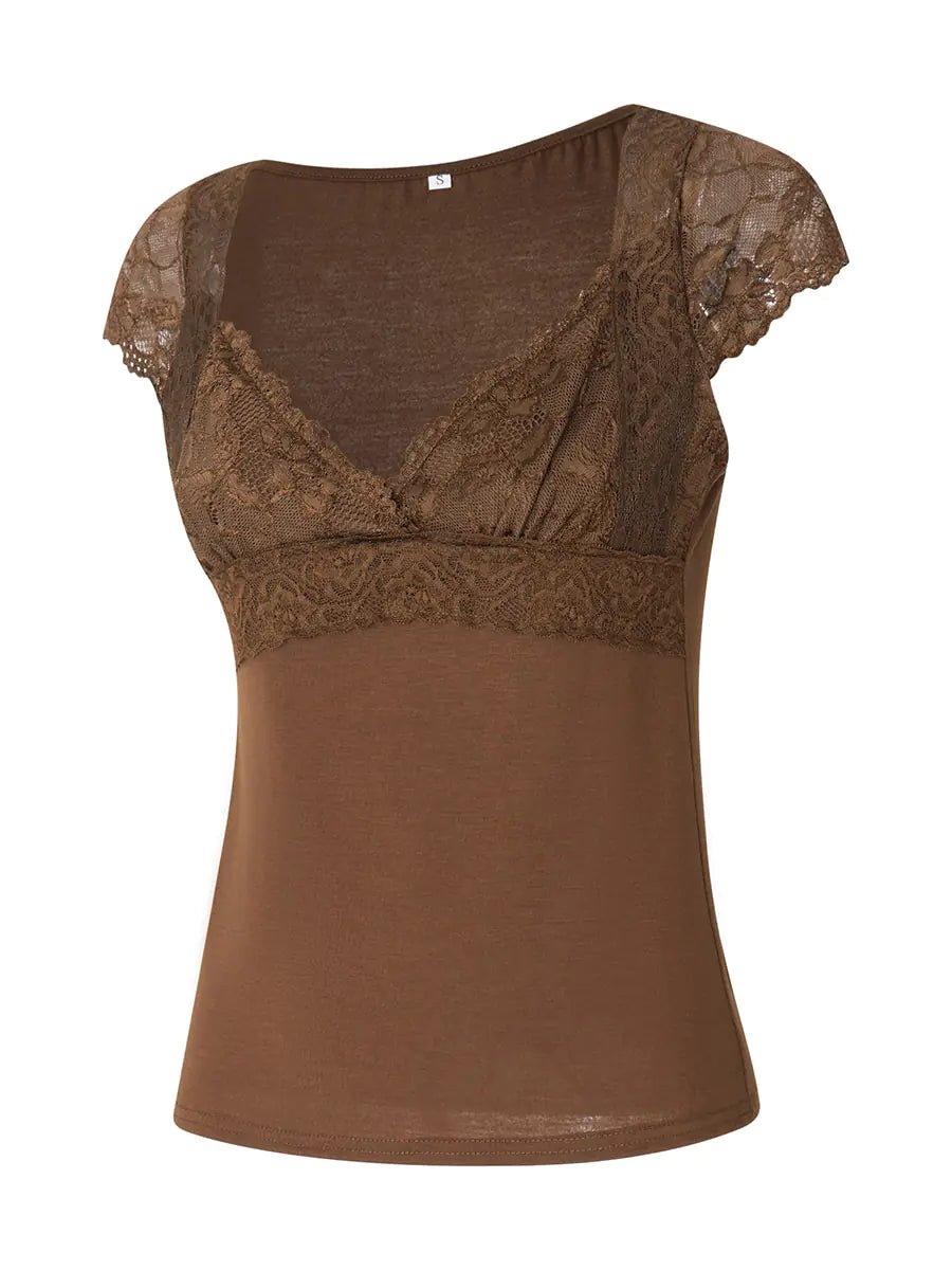 Women Summer Fairy Lace - Short Sleeve Crop Tops V Neck - SensorySoft