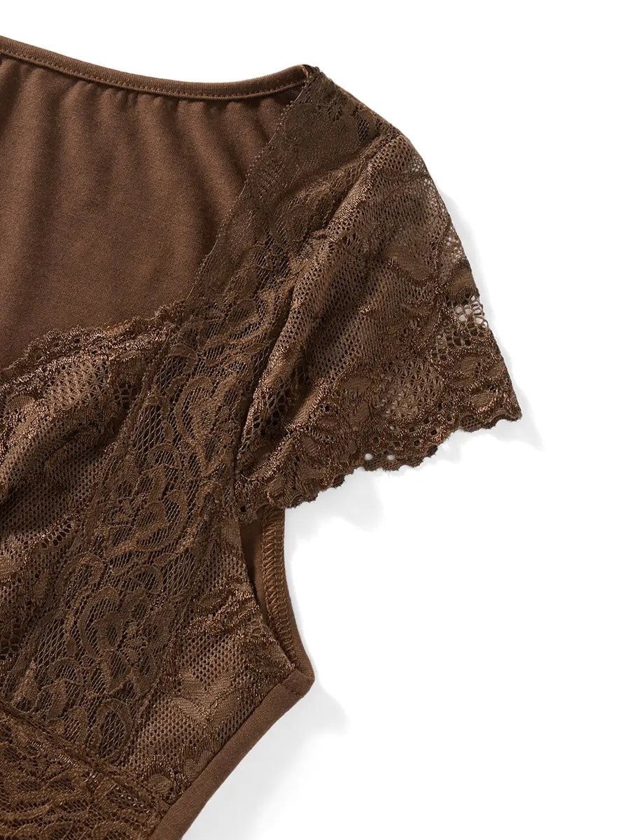 Women Summer Fairy Lace - Short Sleeve Crop Tops V Neck - SensorySoft