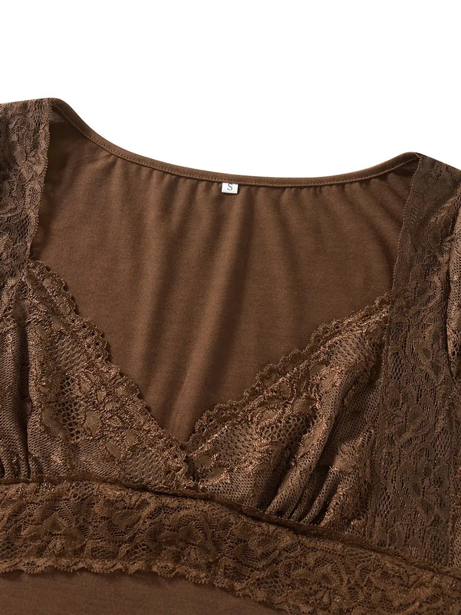 Women Summer Fairy Lace - Short Sleeve Crop Tops V Neck - SensorySoft