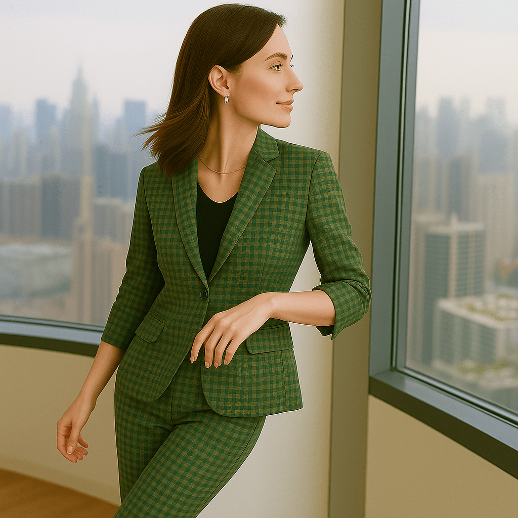 Women's Casual Business Half - Sleeve Plaid Suit - SensorySoft