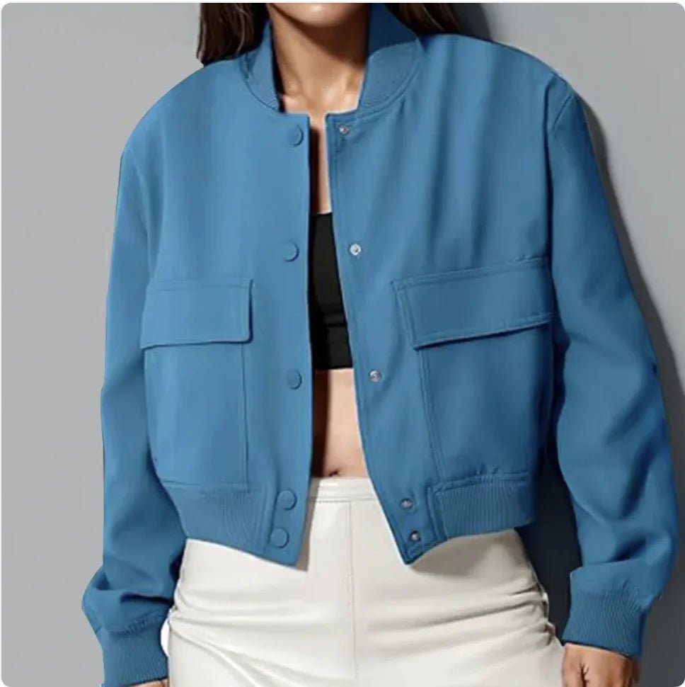 Women's Casual Stand - Collar Button Jacket with Large Pockets – Loose Short Coat - SensorySoft