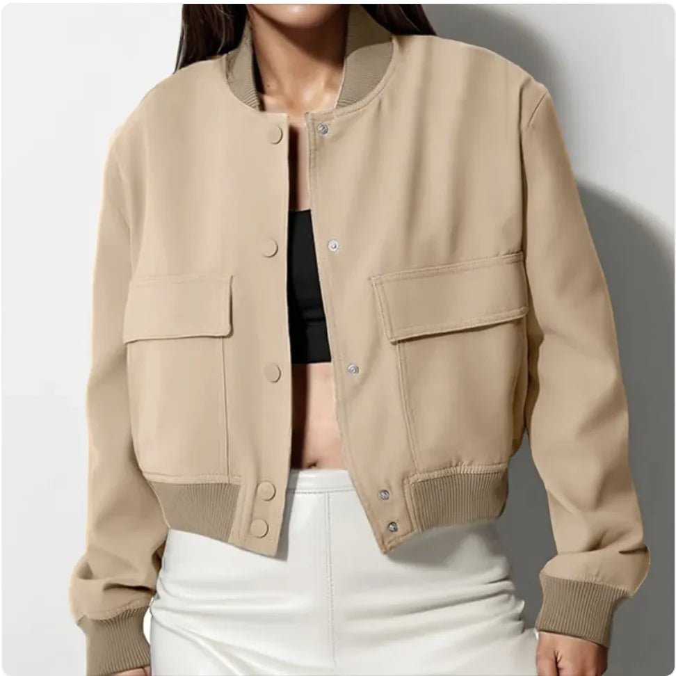 Women's Casual Stand - Collar Button Jacket with Large Pockets – Loose Short Coat - SensorySoft