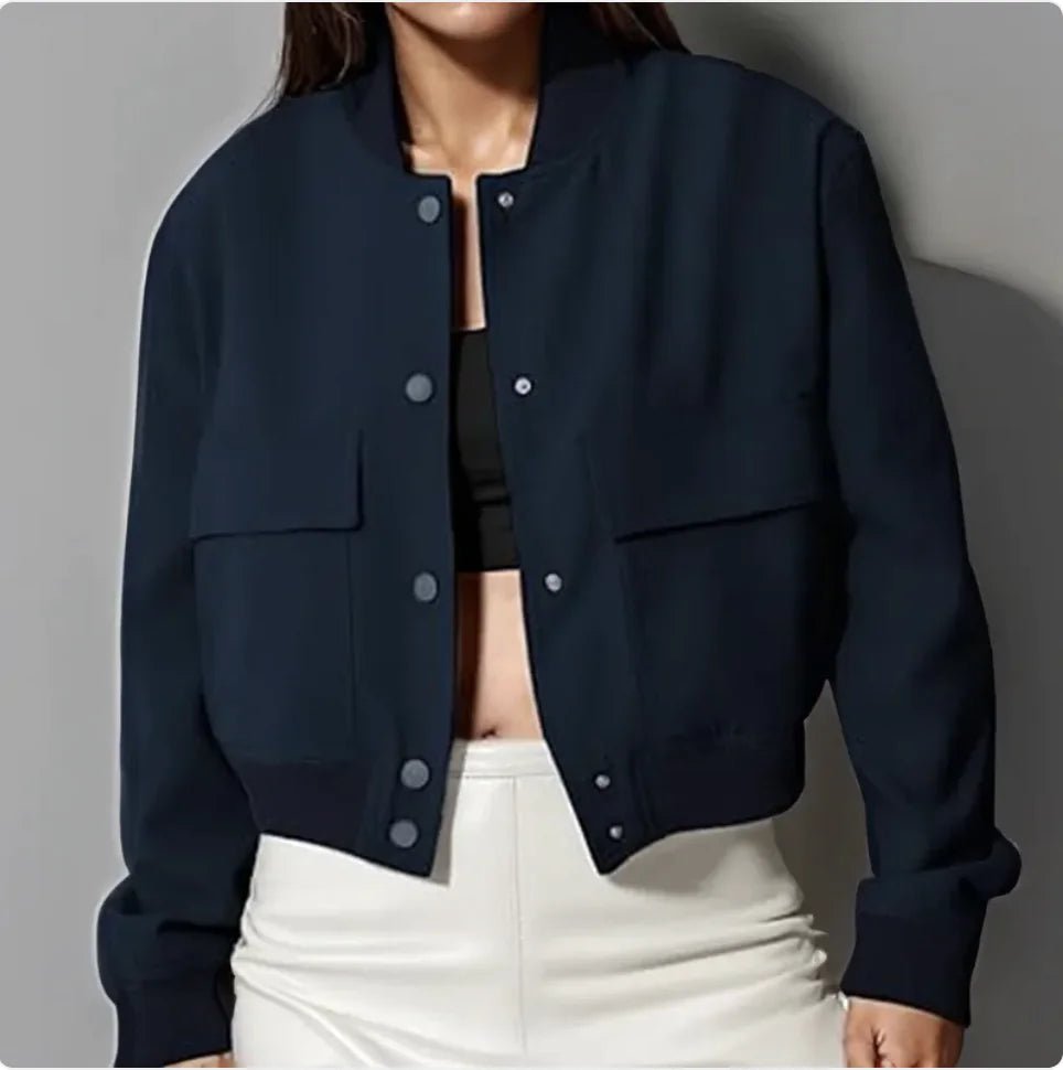 Women's Casual Stand - Collar Button Jacket with Large Pockets – Loose Short Coat - SensorySoft