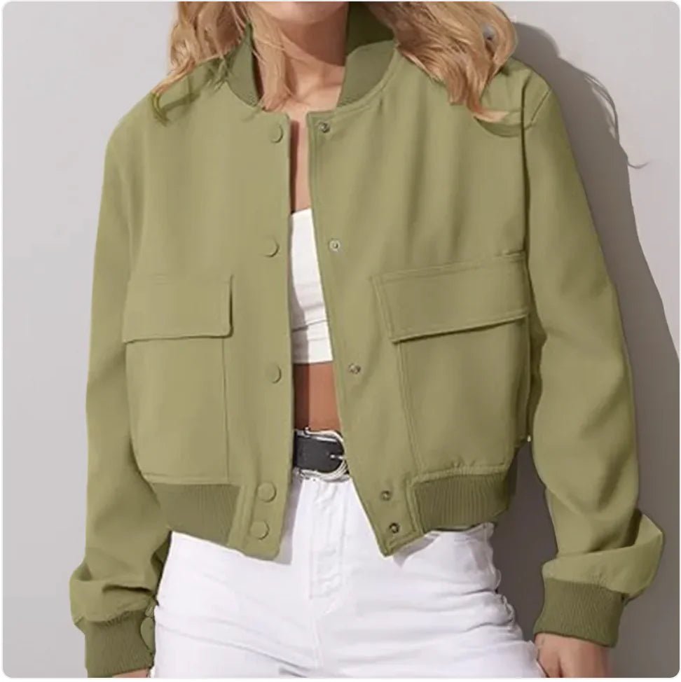 Women's Casual Stand - Collar Button Jacket with Large Pockets – Loose Short Coat - SensorySoft