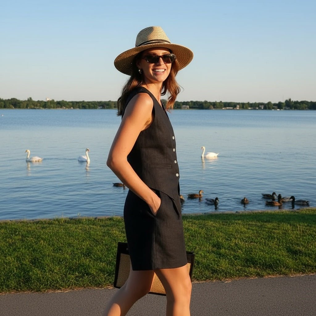 Women's Cotton - Linen Suit Vest and Shorts Set - SensorySoftShop