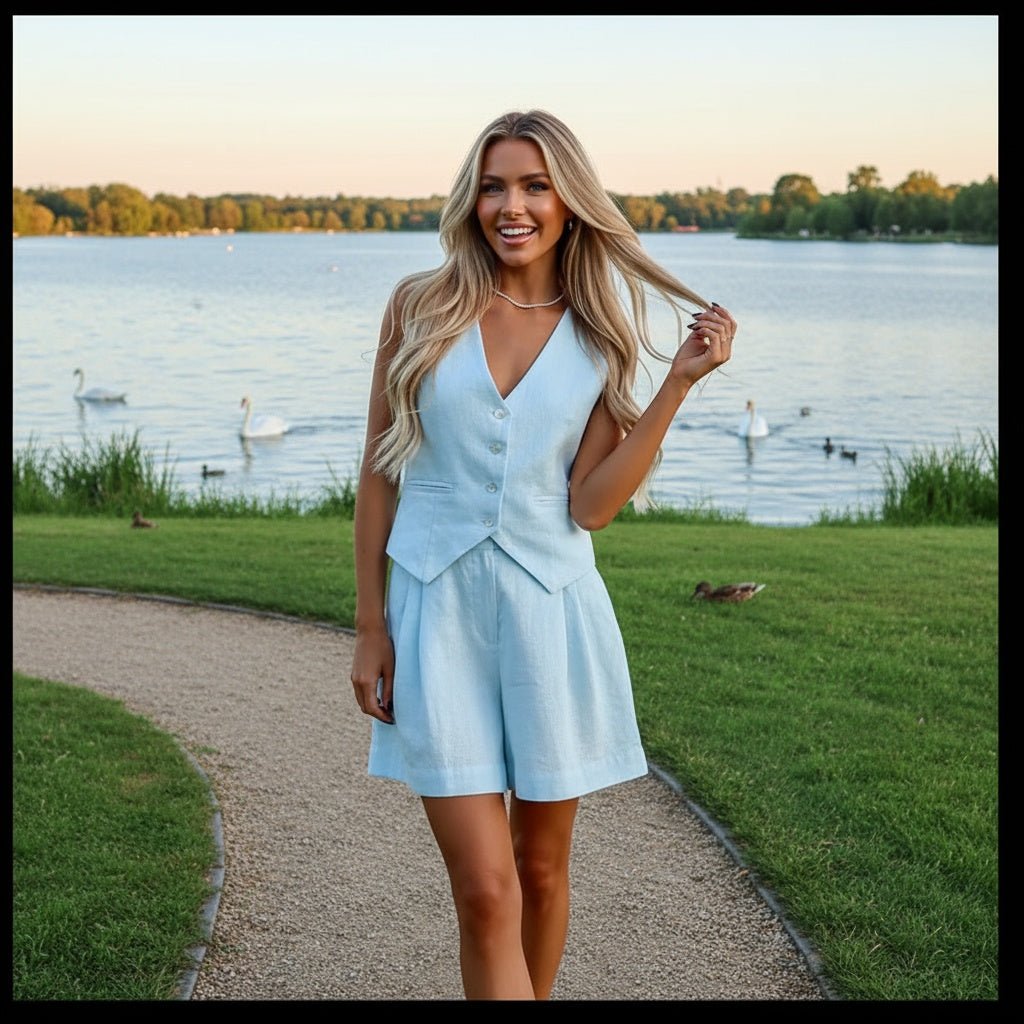 Women's Cotton - Linen Suit Vest and Shorts Set - SensorySoftShop