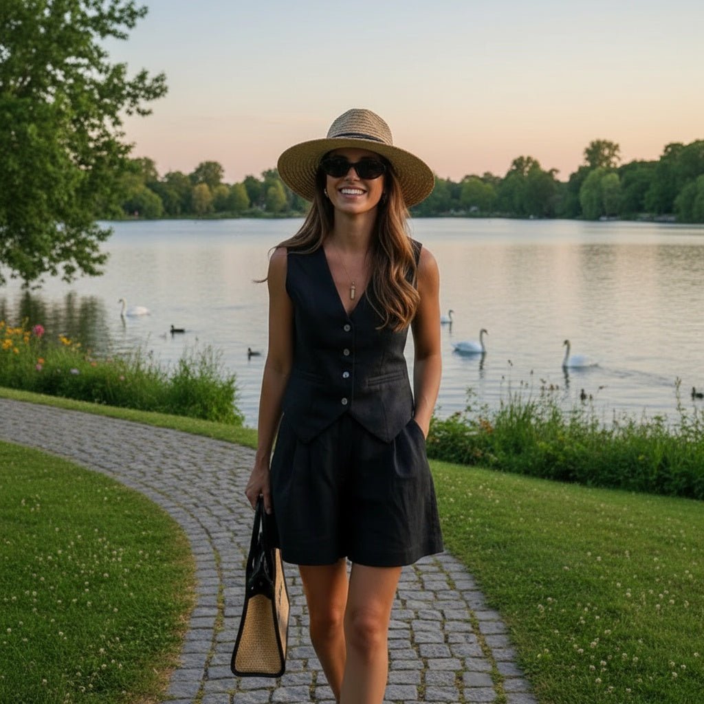 Women's Cotton - Linen Suit Vest and Shorts Set - SensorySoftShop