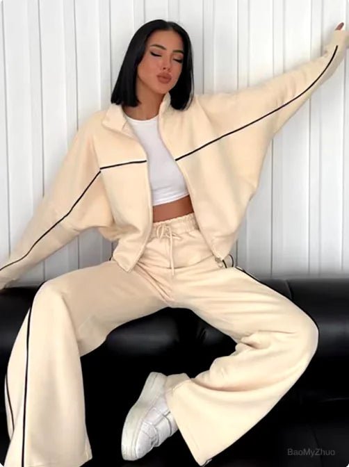 Women's Long Sleeve Half - Turtleneck Cardigan & Trousers Set - SensorySoft