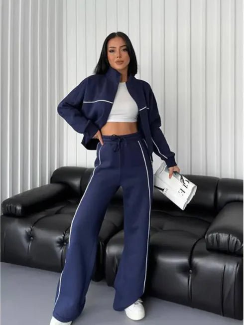 Women's Long Sleeve Half - Turtleneck Cardigan & Trousers Set - SensorySoft