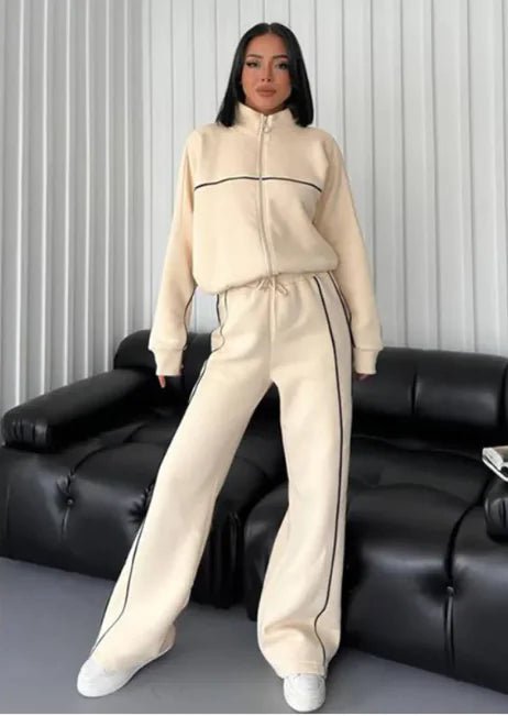 Women's Long Sleeve Half - Turtleneck Cardigan & Trousers Set - SensorySoft