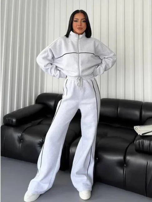 Women's Long Sleeve Half - Turtleneck Cardigan & Trousers Set - SensorySoft
