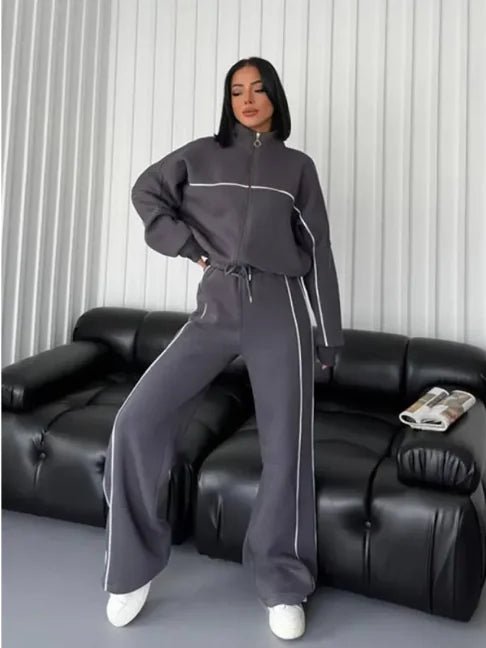 Women's Long Sleeve Half - Turtleneck Cardigan & Trousers Set - SensorySoft